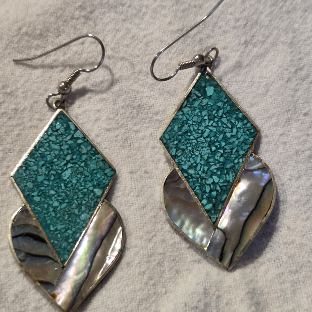 Turquoise Inlay Teardrop Dangle Earrings - Women Jewelry Earrings